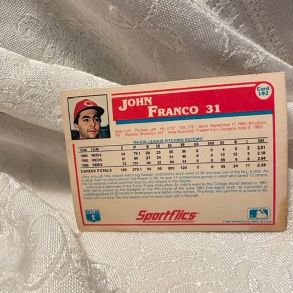 Vintage 1987  SportFlics John Franco #192 Cincinnati Reds Baseball Card. Fair - Picture 6 of 7